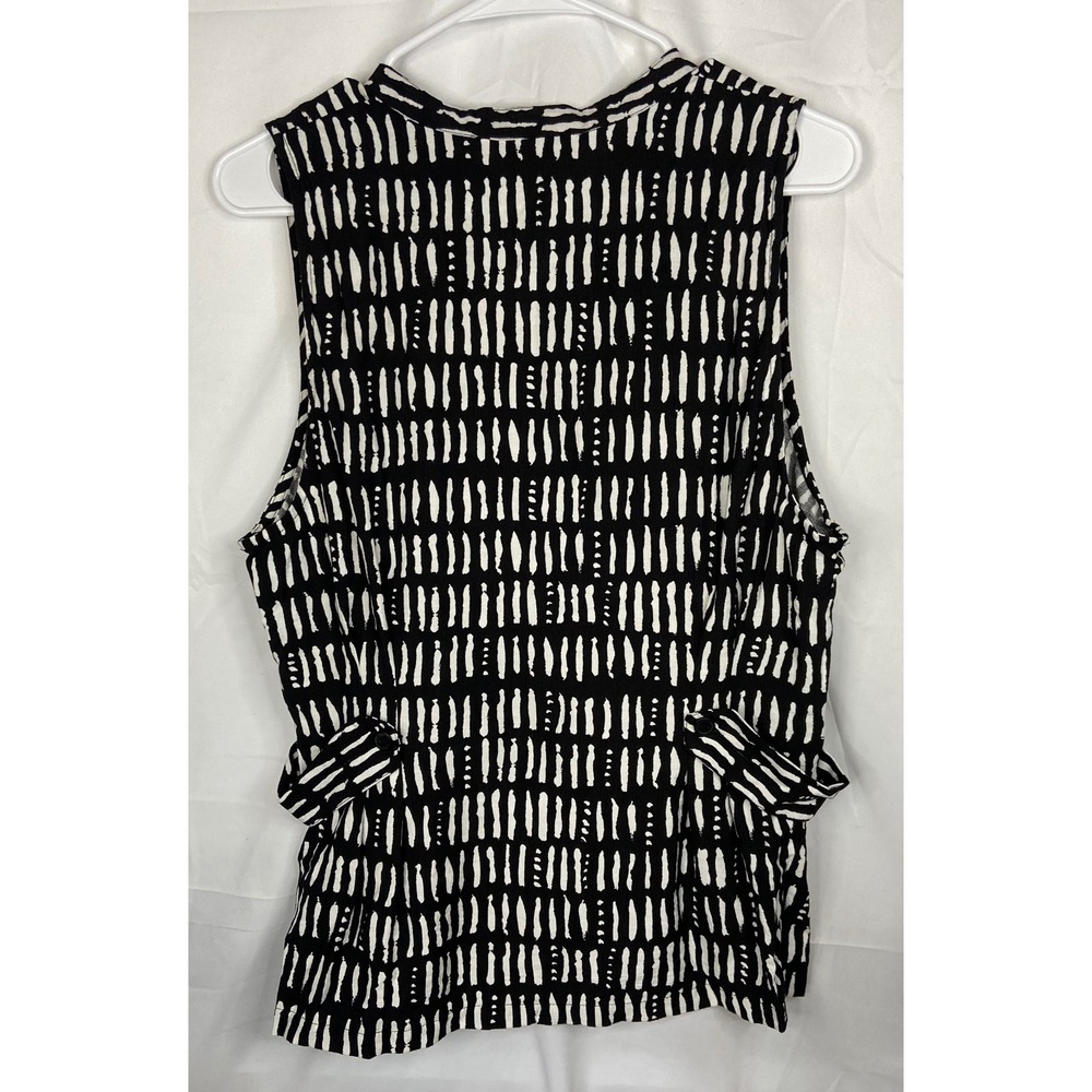 Nine West Womens XL Black White Abstract Dash Print Sleeveless Button Front Top - Picture 9 of 9